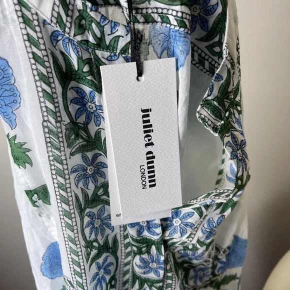 New Juliet Dunn Blockprint Green Blue Floral Dress Sz 3 -  threedaughtersproperties.com